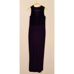 EXPRESS Black Lace Jumpsuit Snatched Waist Wide Leg Chic Minimalist Party Outfit